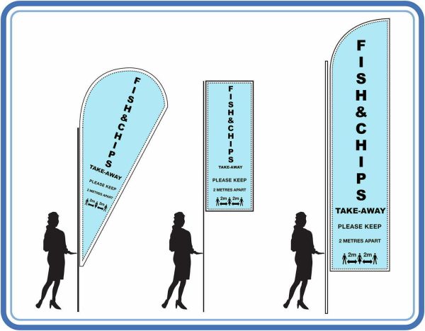 Fish & Chips social distancing - Feather Teardrop Sail Flag